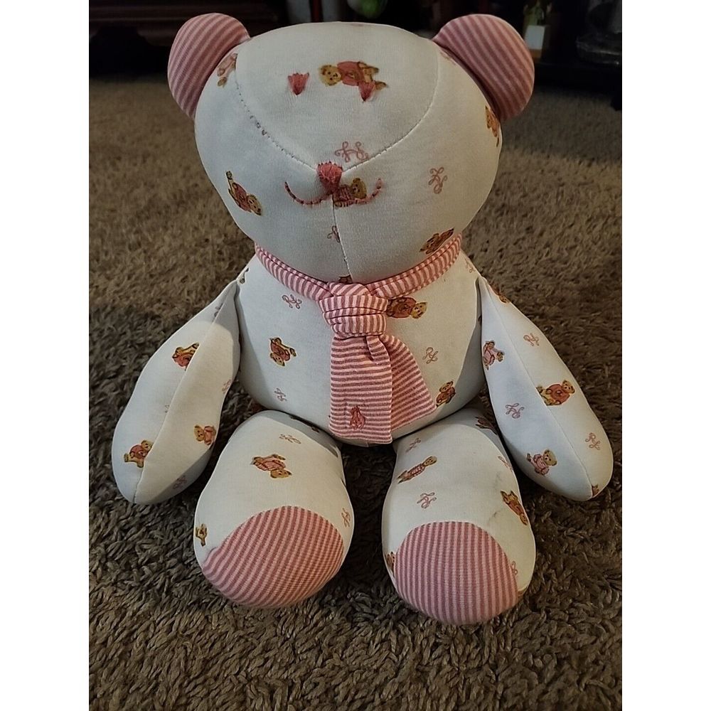 Ralph Lauren Teddy Bear, Pink Embroidered Logo Scarf,‎ **hole In Back** See Pic
